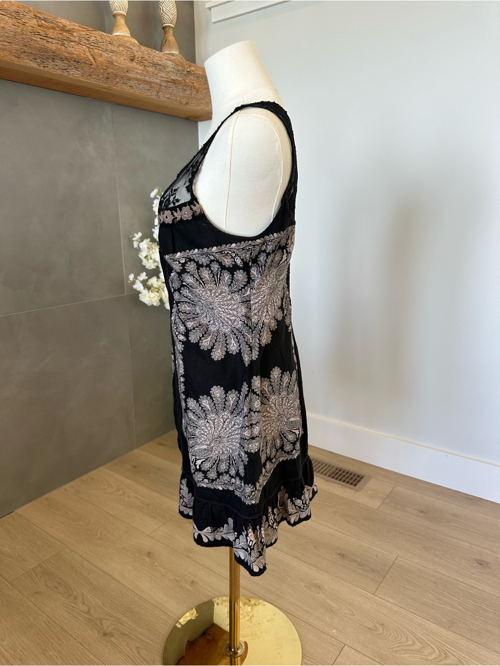 Free People Black Dress with Cream Embroidered Panels - Picture 6 of 9